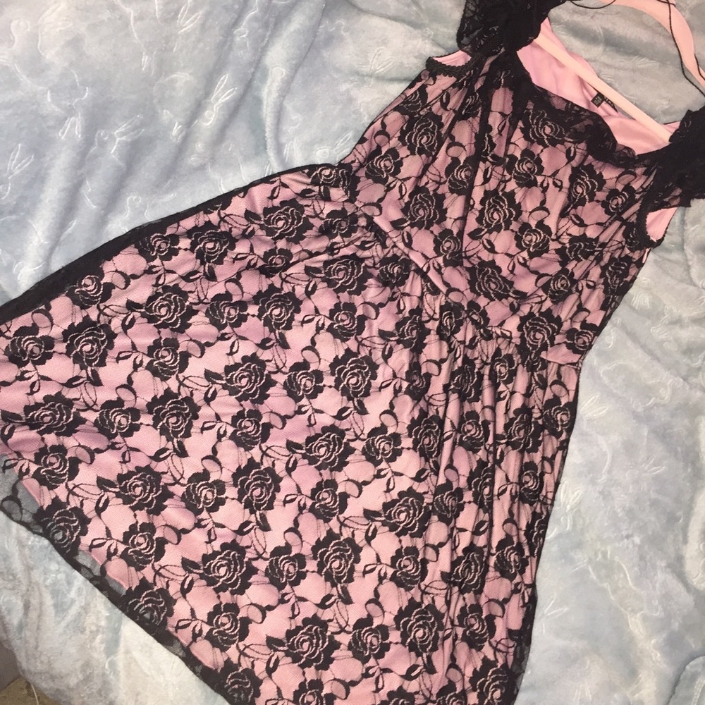 Lace Jump Girl Homecoming Dress Black & Pink 👗